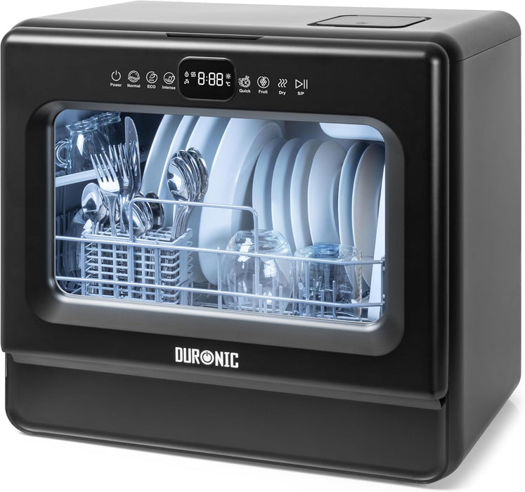 Duronic DW10 BK Lave-vaisselle de table 950W Lave vaisselle posable compact Gain de place pour petite cuisine 5 programmes de lavage Séchage Lavage des plats assiettes verres bols couverts fruits