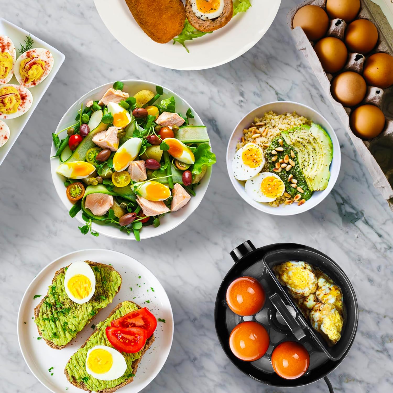 Duronic EB50 BK Cuiseur à oeufs 1 à 7 oeufs 400W Thermostat et minuteur 3 modes de cuisson Oeuf dur ou mollet ou à la coque Arrêt automatique avec alarme sonore Cuisson omelettes légumes œufs