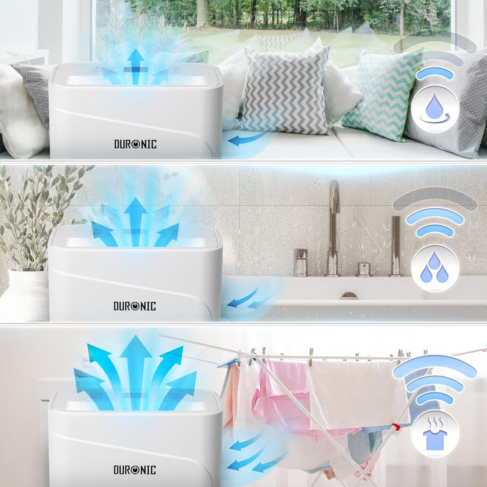 Duronic DH121 Déshumidificateur 300W Jusqu'à 12 litres d'eau par jour Réservoir d'eau de 2,1 litres Lutte contre l’humidité excessive et empêche la formation de moisissures Minuteur de 1 à 24 heures
