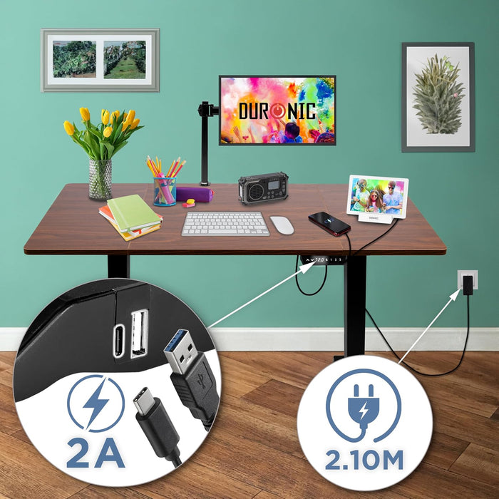 Duronic CD140 BT Bureau Assis-Debout électrique Complet avec Plateau de 140 cm Hauteur Ajustable de 72 à 118 cm Charge maximale de 70 kg Poste Travail Assis Debout Domicile télétravail Bureau