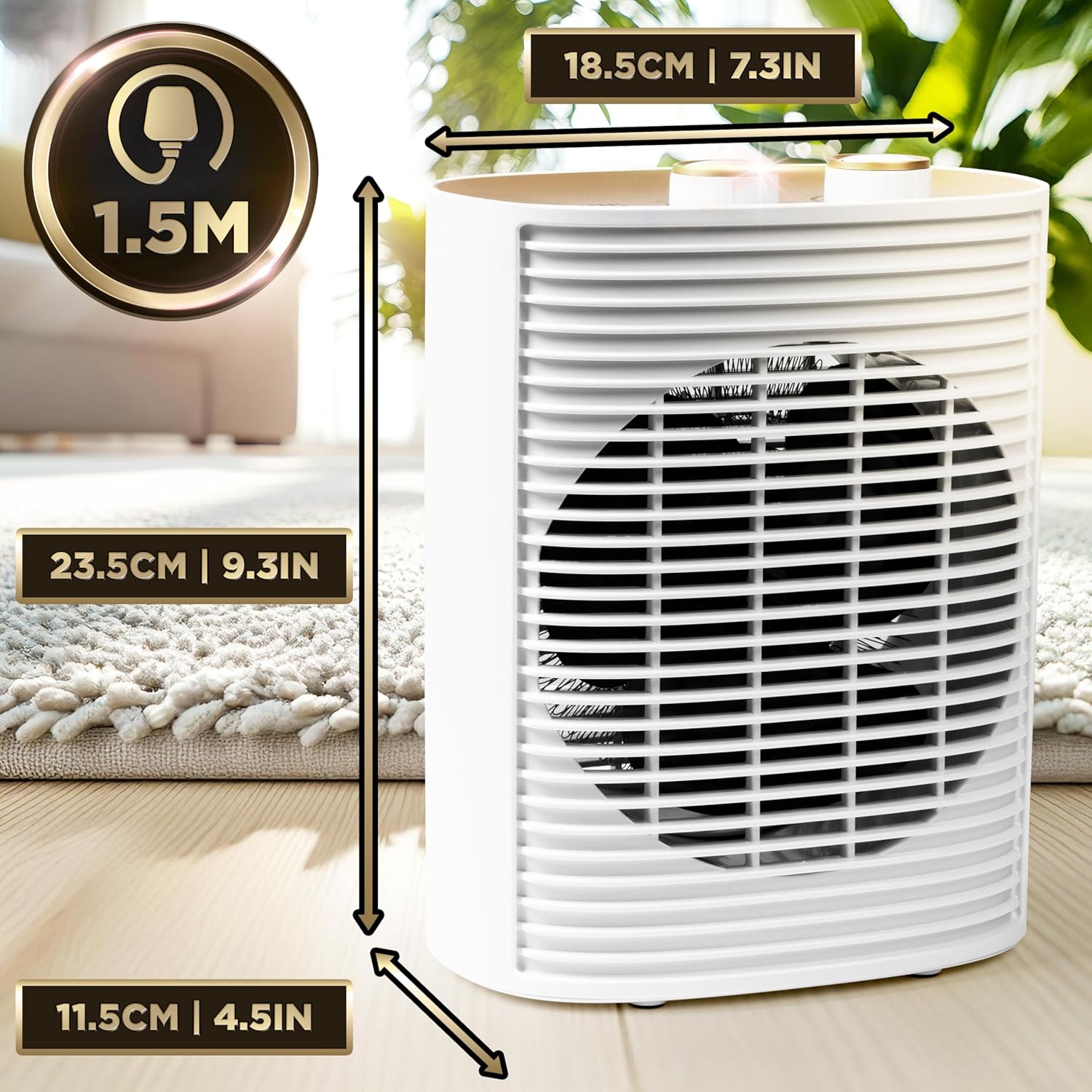 Duronic HV32 WE Radiateur soufflant électrique 2000W Thermostate réglable avec Mode éco Mode turbo Sécurité antibasculement avec arrêt automatique Idéal maison bureau garage