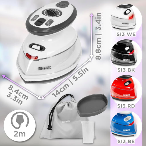 Duronic SI3 WE Fer à repasser à vapeur de voyage 400W Léger et compact 495g Idéal pour les déplacements Convient pour crafts et patchworks Accessoires inclus