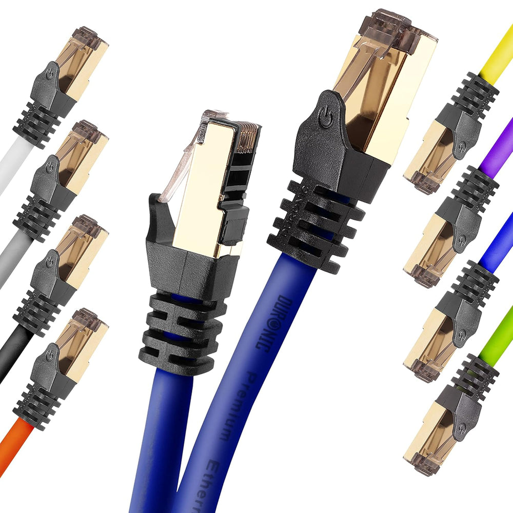 Duronic Câble Ethernet CAT8 BE 10M 2Ghz 2000MHz Vitesse 40Gbps S/FTP Câbles réseaux LAN internet network RJ45 blindés Haute Bande passante et transmission des données rapides Connecteurs or