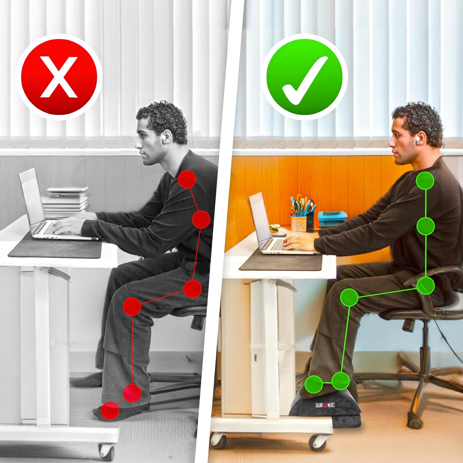 Duronic FT06 Repose-pieds ergonomique Soulage le Stress les Douleurs aux Pieds et réduit la Fatigue Sous le bureau au travail à la maison Stabilité optimale Mousse intérieure confortable