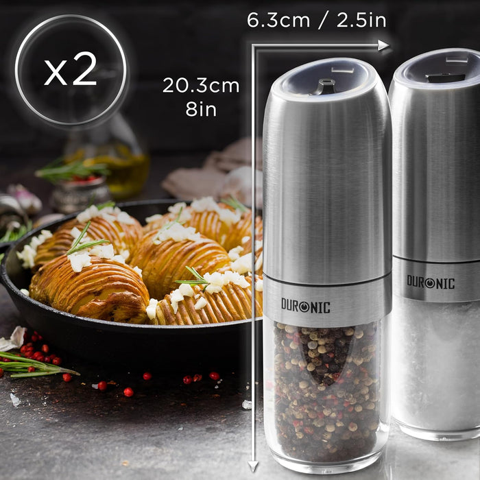 Duronic EMB2 2x Moulins à sel et poivre électriques de 150 ml Broyeurs à épices Moulins automatiques portables 4 piles AAA