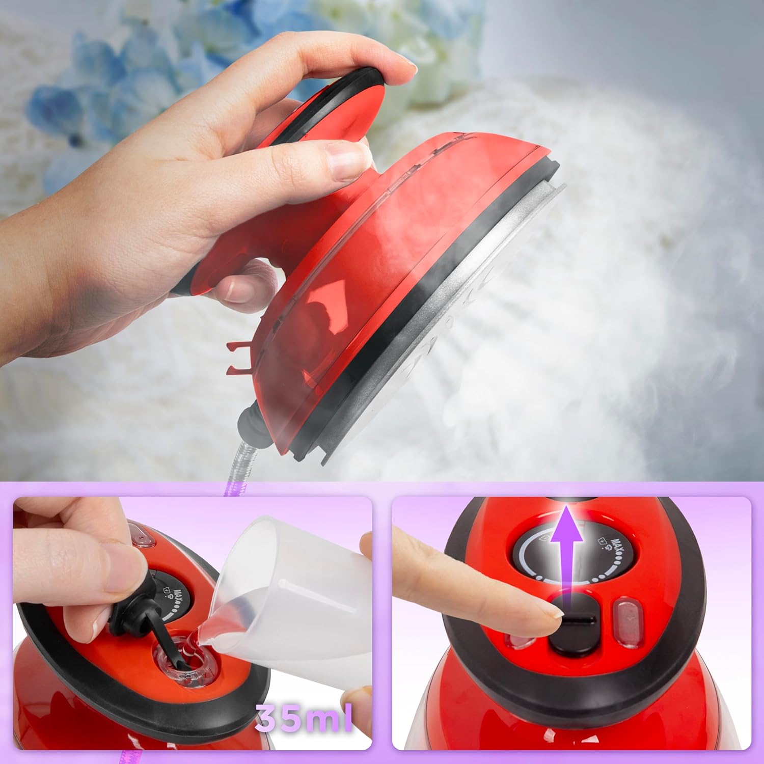 Duronic SI3 RD Fer à repasser à vapeur de voyage 400W Léger et compact 495g Idéal pour les déplacements Convient pour crafts et patchworks Accessoires inclus