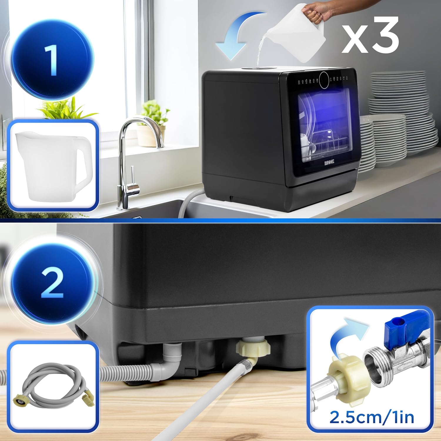 Duronic DW5 BK Lave-vaisselle de table 950W lave vaisselle posable portable compact gain de place pour petite cuisine 7 programmes de lavage séchage efficace pratique
