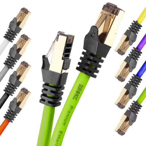 Duronic Câble Ethernet CAT8 GN 0,5M 2Ghz 2000MHz Vitesse 40Gbps S/FTP Câbles réseaux LAN internet network RJ45 blindés Haute Bande passante et transmission des données rapides Connecteurs or