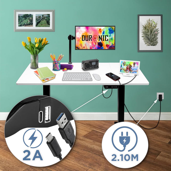 Duronic CD120 BW Bureau Assis-Debout électrique Complet avec Plateau de 120 cm Hauteur Ajustable de 72 à 118 cm Charge maximale de 70 kg Poste Travail Assis Debout Domicile télétravail Bureau