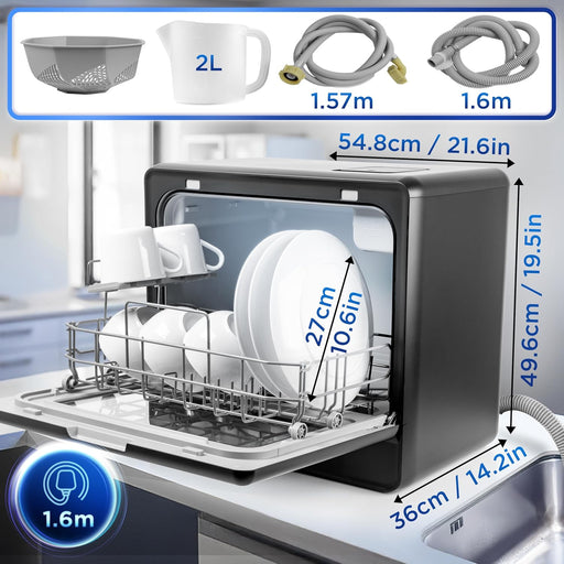 Duronic DW10 BK Lave-vaisselle de table 950W Lave vaisselle posable compact Gain de place pour petite cuisine 5 programmes de lavage Séchage Lavage des plats assiettes verres bols couverts fruits