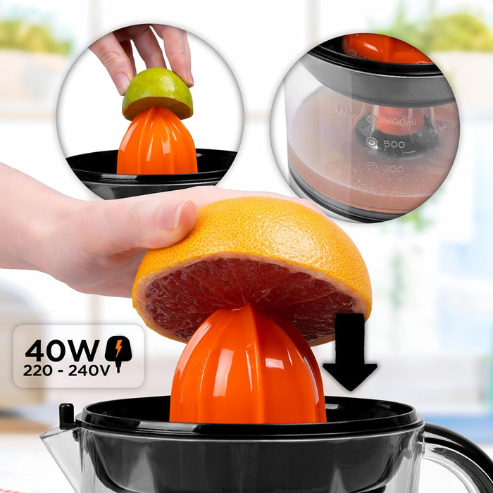 Duronic JE407 Presse-agrumes de 40W | Capacité de 700 ml | 2 cônes interchangeables | Filtre réglable pour la Pulpe | Idéal pour Jus d'Agrumes Oranges Citrons frais