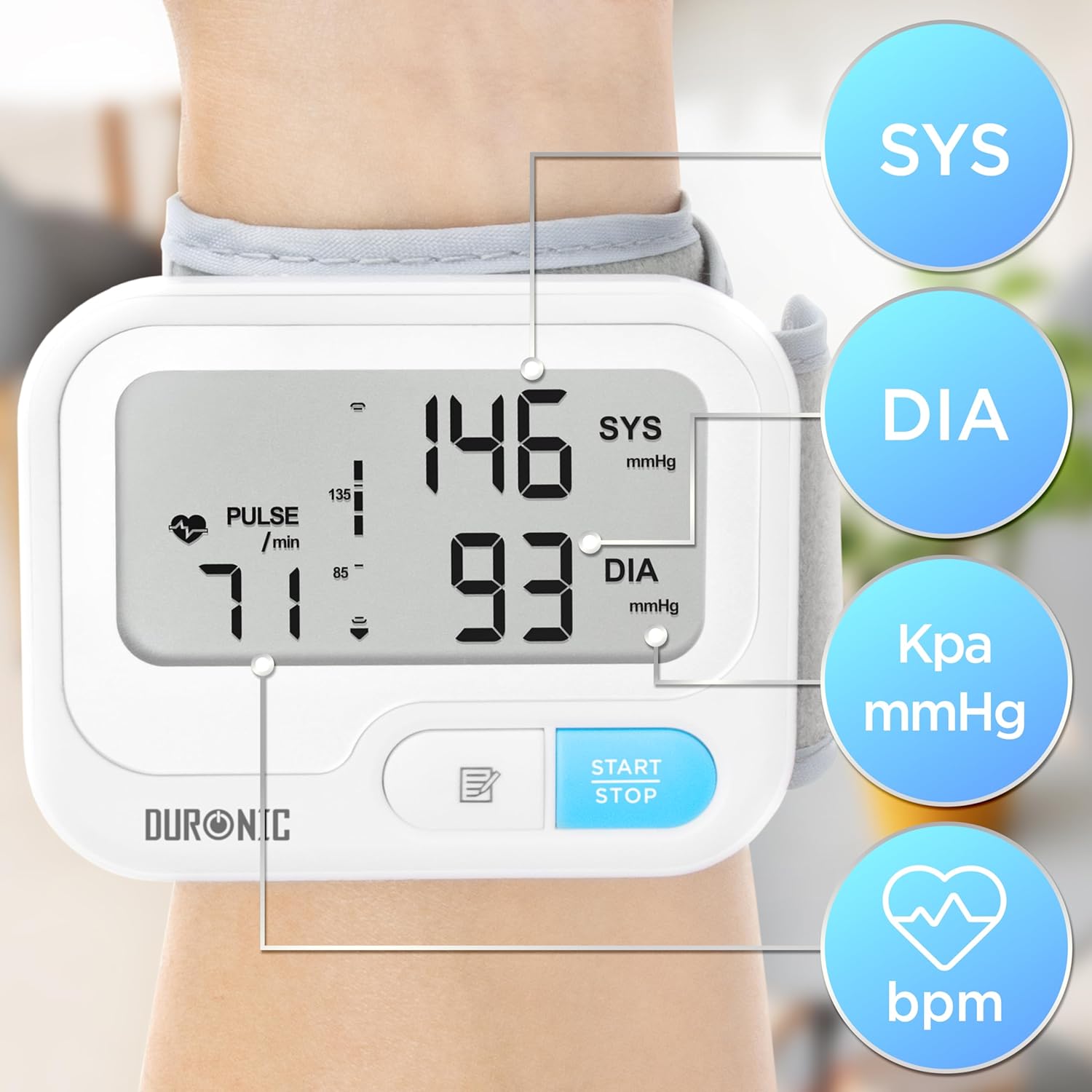 Duronic BPM65 Tensiomètre 6V Appareil de mesure de tension artérielle systolique diastolique avec fonction mémoire Mesures précises de la pression artérielle 2x piles AAA