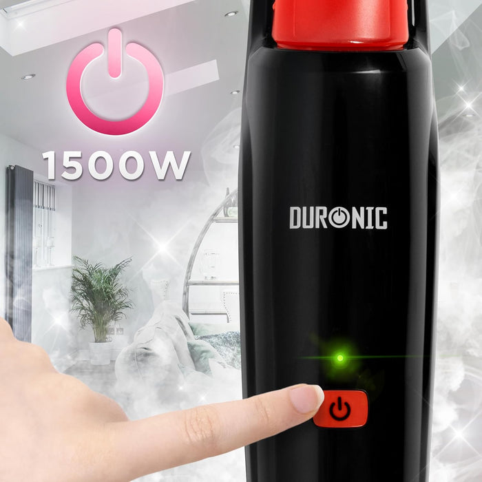 Duronic STM15 BK Balai nettoyeur vapeur de 1500W Réservoir de 500 ml Température maximale de 100°C Nettoyage sol dur carrelage tapis Nettoie sans produits chimiques