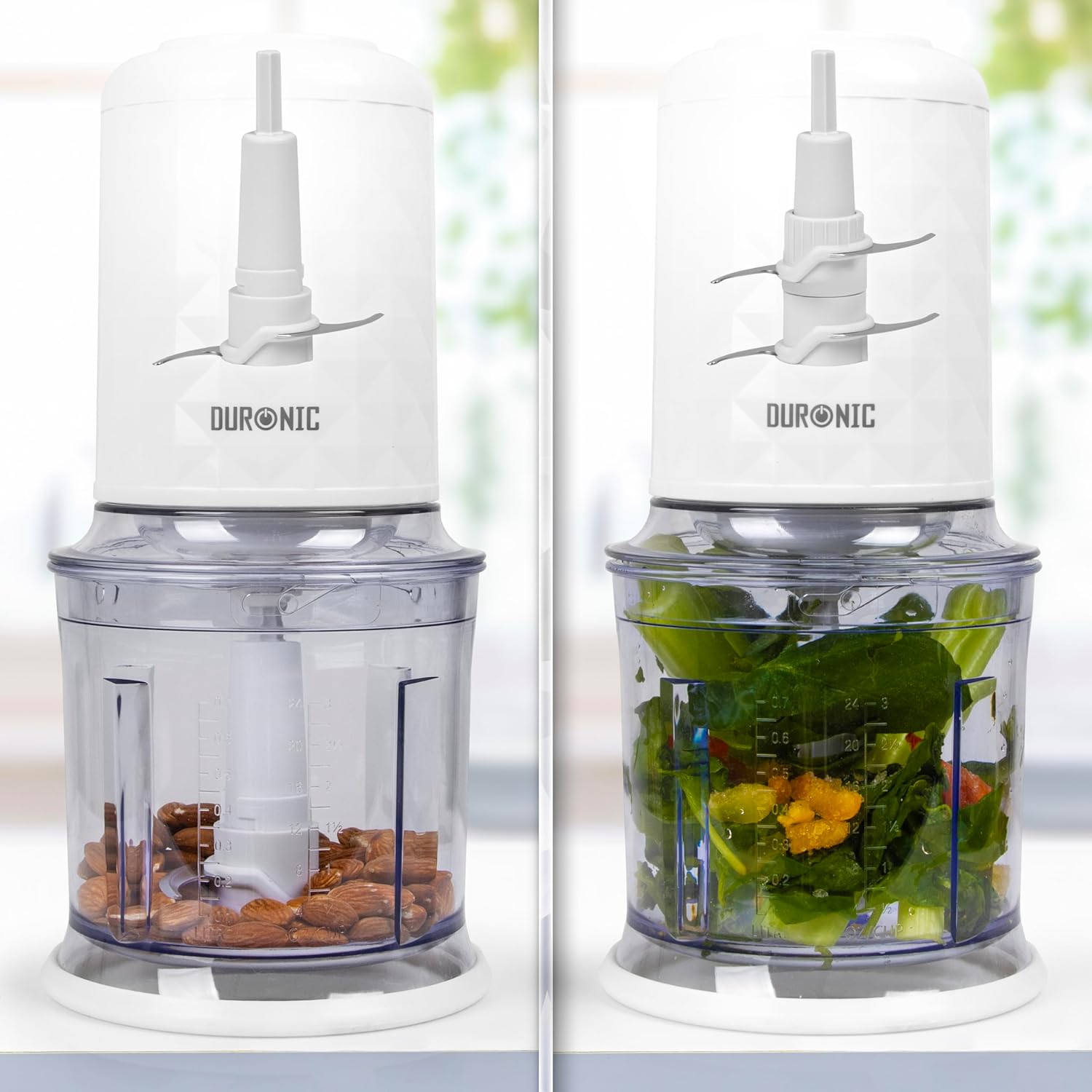 Duronic CH57 WE Mini hachoir 500W avec 2 bols de 700 ml avec couvercle Robot culinaire pour légumes fruits noix épices Permet de préparer sauces purée nourriture bébé