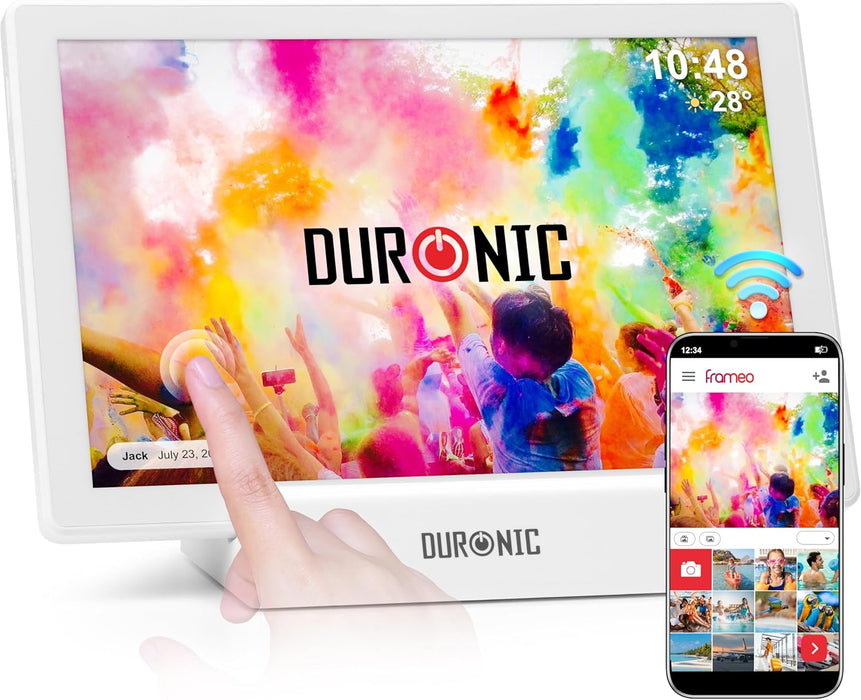 Duronic Frameo PF1D WE Cadre Photo numérique connecté Ecran Tactile 10,1 Pouces Lecteur Photos vidéos Haute résolution 1280 x 800 Pixels Mémoire 32 Go USB-C