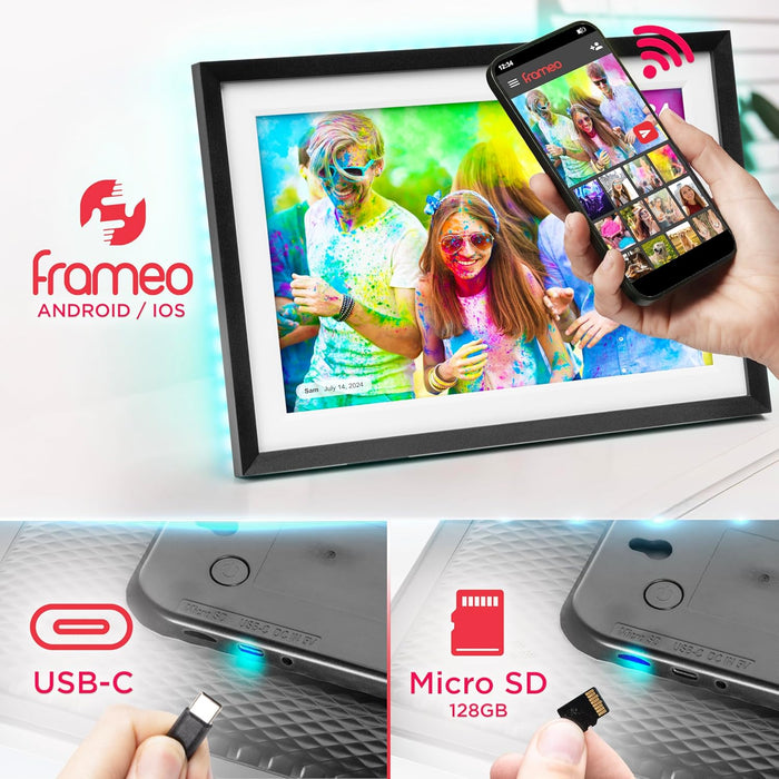 Duronic Frameo PF2A BK Cadre Photo numérique connecté Ecran Tactile 10,1 Pouces Lecteur Photos vidéos Haute résolution 1280 x 800 Pixels Mémoire 32 Go Chargeur 5V/3A