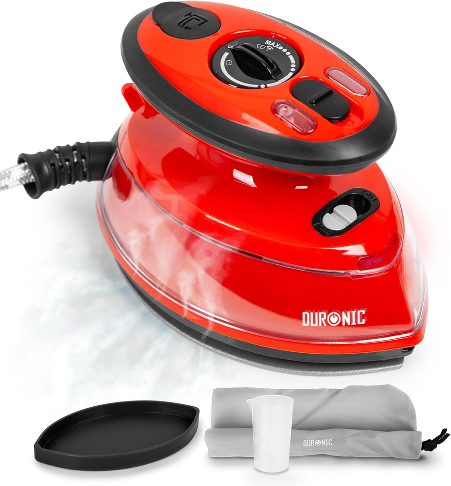 Duronic SI3 RD Fer à repasser à vapeur de voyage 400W Léger et compact 495g Idéal pour les déplacements Convient pour crafts et patchworks Accessoires inclus