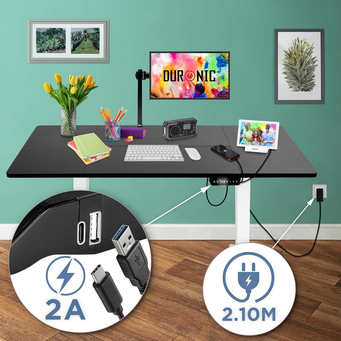 Duronic CD160 WK Bureau Assis-Debout électrique Complet avec Plateau de 160 cm Hauteur Ajustable de 72 à 118 cm Charge maximale de 70 kg Poste Travail Assis Debout Domicile télétravail Bureau