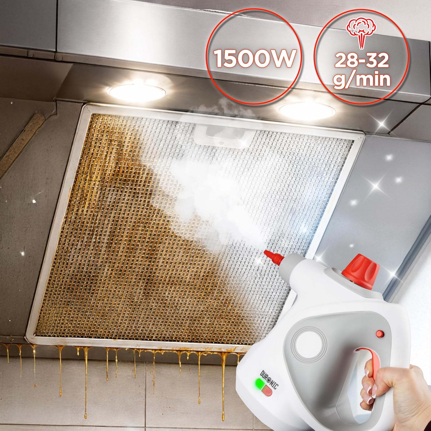 Duronic SC32 WE Nettoyeur vapeur à main 1050W Nettoyeur portable multifonction avec réservoir de 350 ml Nettoyage à la vapeur pour tissus Canapé Joints Douche Four Evier Vitres Fenêtres Miroirs