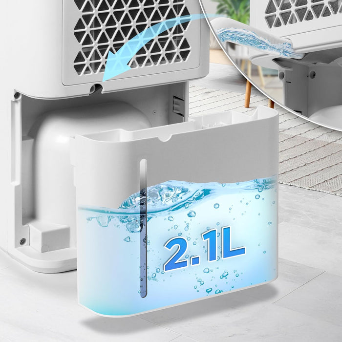 Duronic DH121 Déshumidificateur 300W Jusqu'à 12 litres d'eau par jour Réservoir d'eau de 2,1 litres Lutte contre l’humidité excessive et empêche la formation de moisissures Minuteur de 1 à 24 heures
