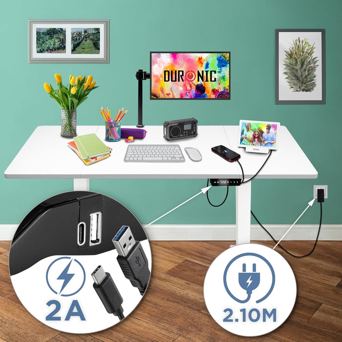 Duronic CD160 WE Bureau Assis-Debout électrique Complet avec Plateau de 160 cm Hauteur Ajustable de 72 à 118 cm Charge maximale de 70 kg Poste Travail Assis Debout Domicile télétravail Bureau