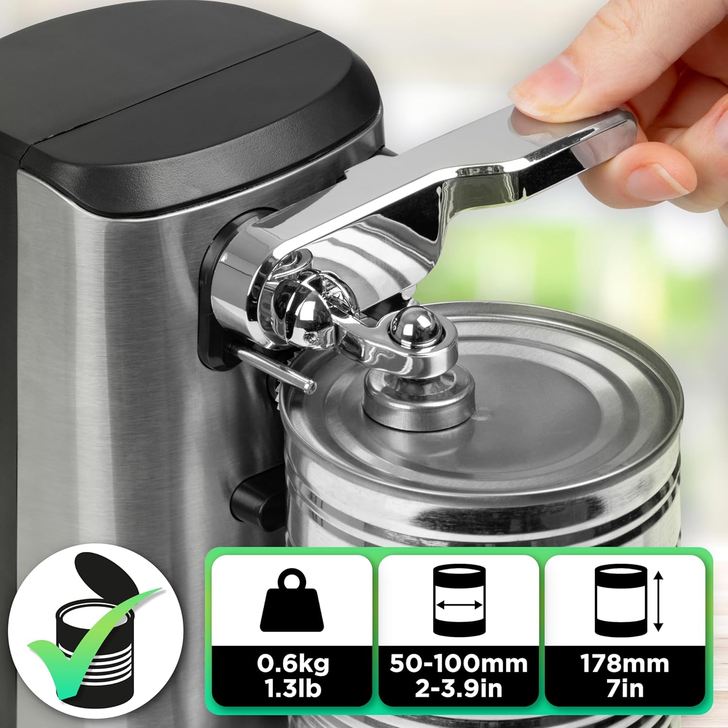 Duronic CO60 Ouvre-boîte électrique 50W Ouvre boîtes de conserve automatique Aiguiseur de couteaux Décapsuleur pour bouteille Permet de retirer les capsules des bouteilles et cannettes