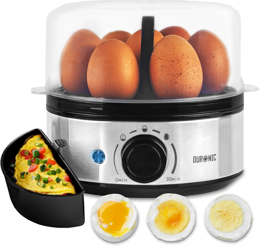 Duronic EB50 BK Cuiseur à oeufs 1 à 7 oeufs 400W Thermostat et minuteur 3 modes de cuisson Oeuf dur ou mollet ou à la coque Arrêt automatique avec alarme sonore Cuisson omelettes légumes œufs
