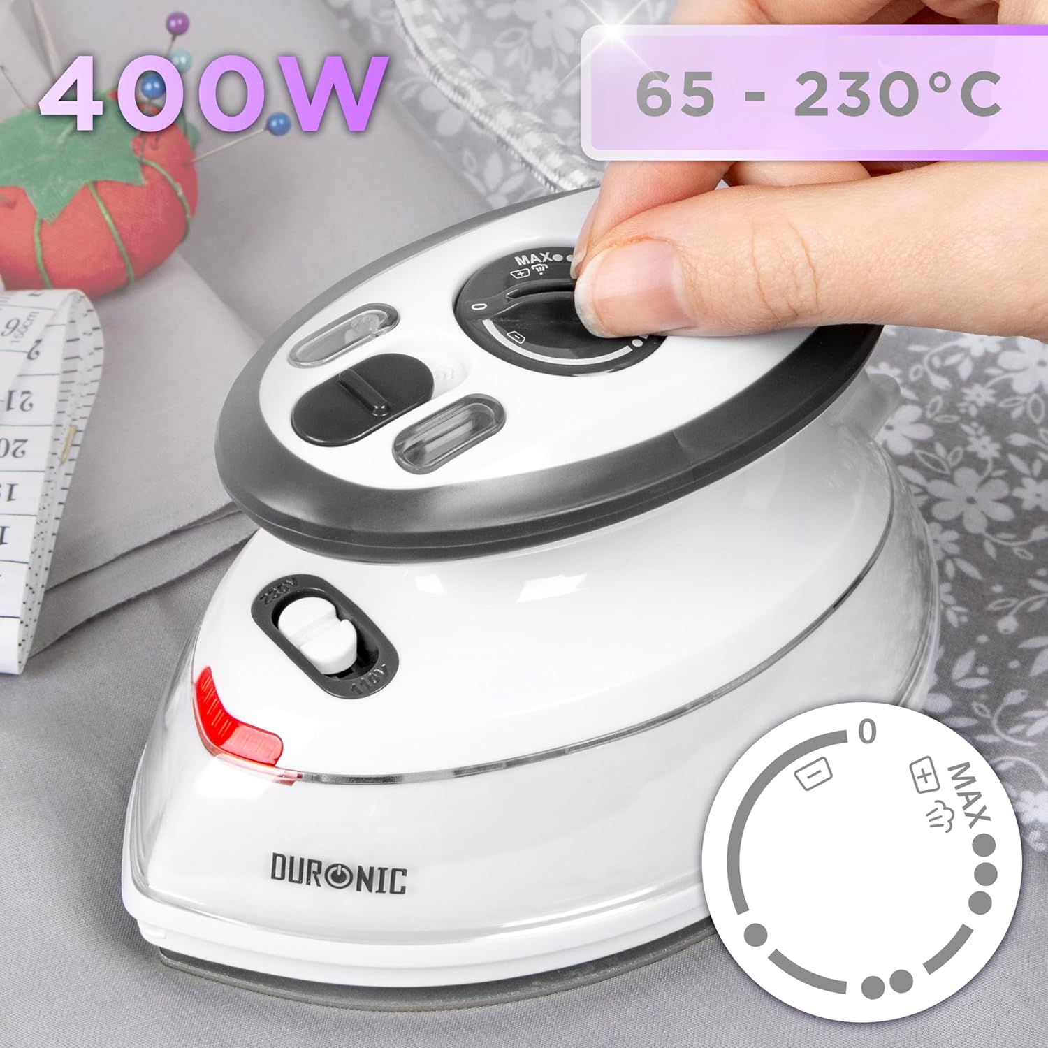 Duronic SI3 WE Fer à repasser à vapeur de voyage 400W Léger et compact 495g Idéal pour les déplacements Convient pour crafts et patchworks Accessoires inclus