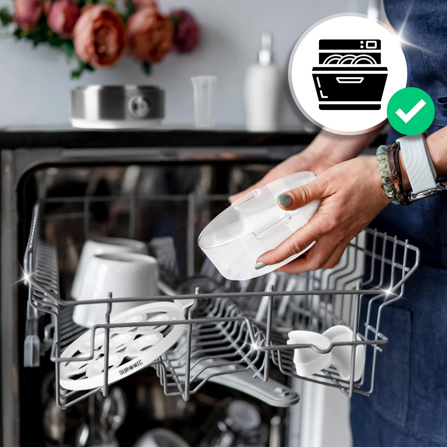 Duronic EB40 WE Cuiseur à œufs 400W 1 à 7 oeufs Thermostat et minuteur pour obtenir œufs durs ou mollets ou à la coque avec fonction dédiée pour préparer 2 types de cuisson Sans BPA