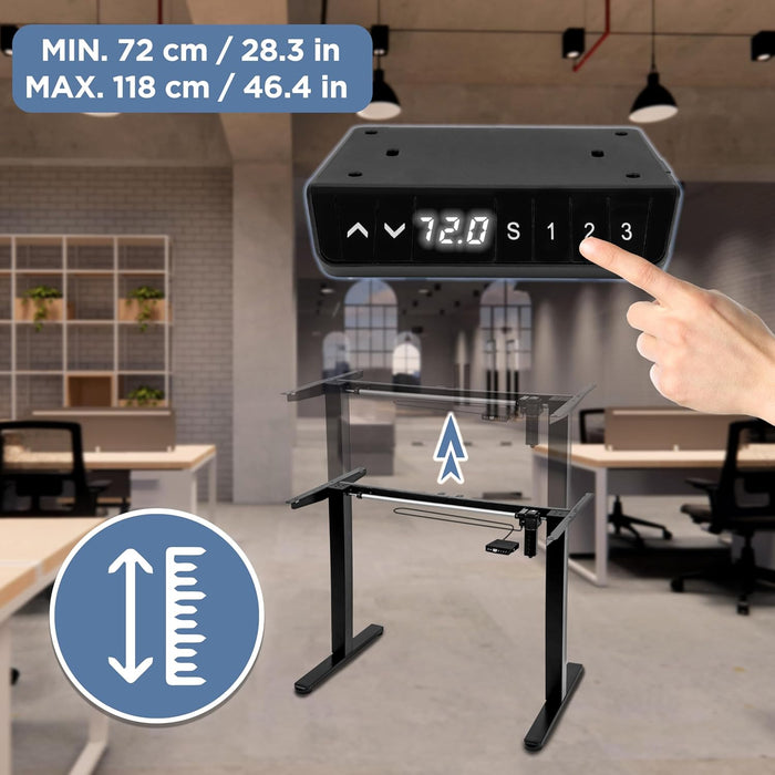 Duronic CD140 WE Bureau Assis-Debout électrique Complet avec Plateau de 140 cm Hauteur Ajustable de 72 à 118 cm Charge maximale de 70 kg Poste Travail Assis Debout Domicile télétravail Bureau