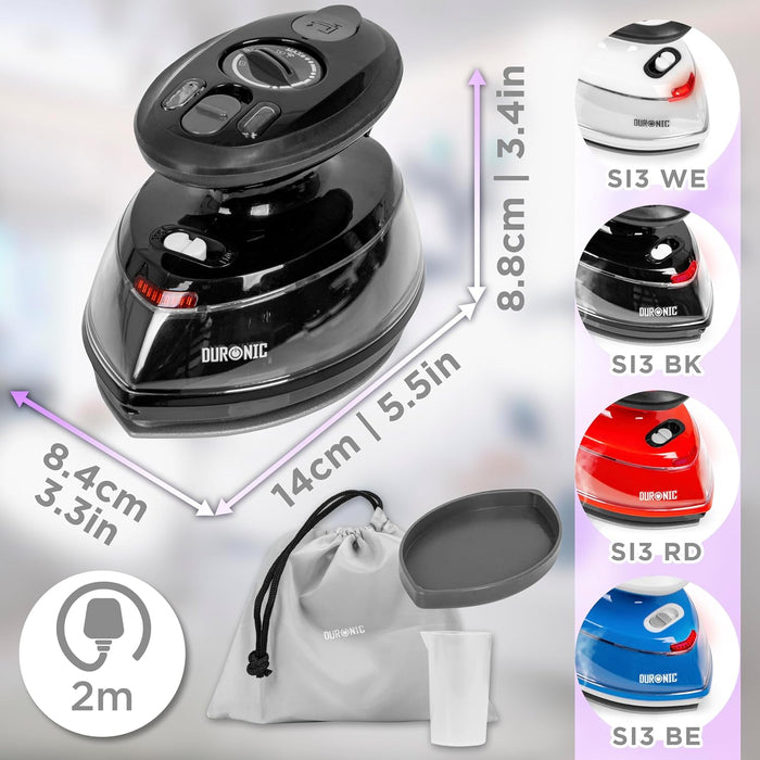 Duronic SI3 BK Fer à repasser à vapeur de voyage 400W Léger et compact 495g Idéal pour les déplacements Convient pour crafts et patchworks Accessoires inclus