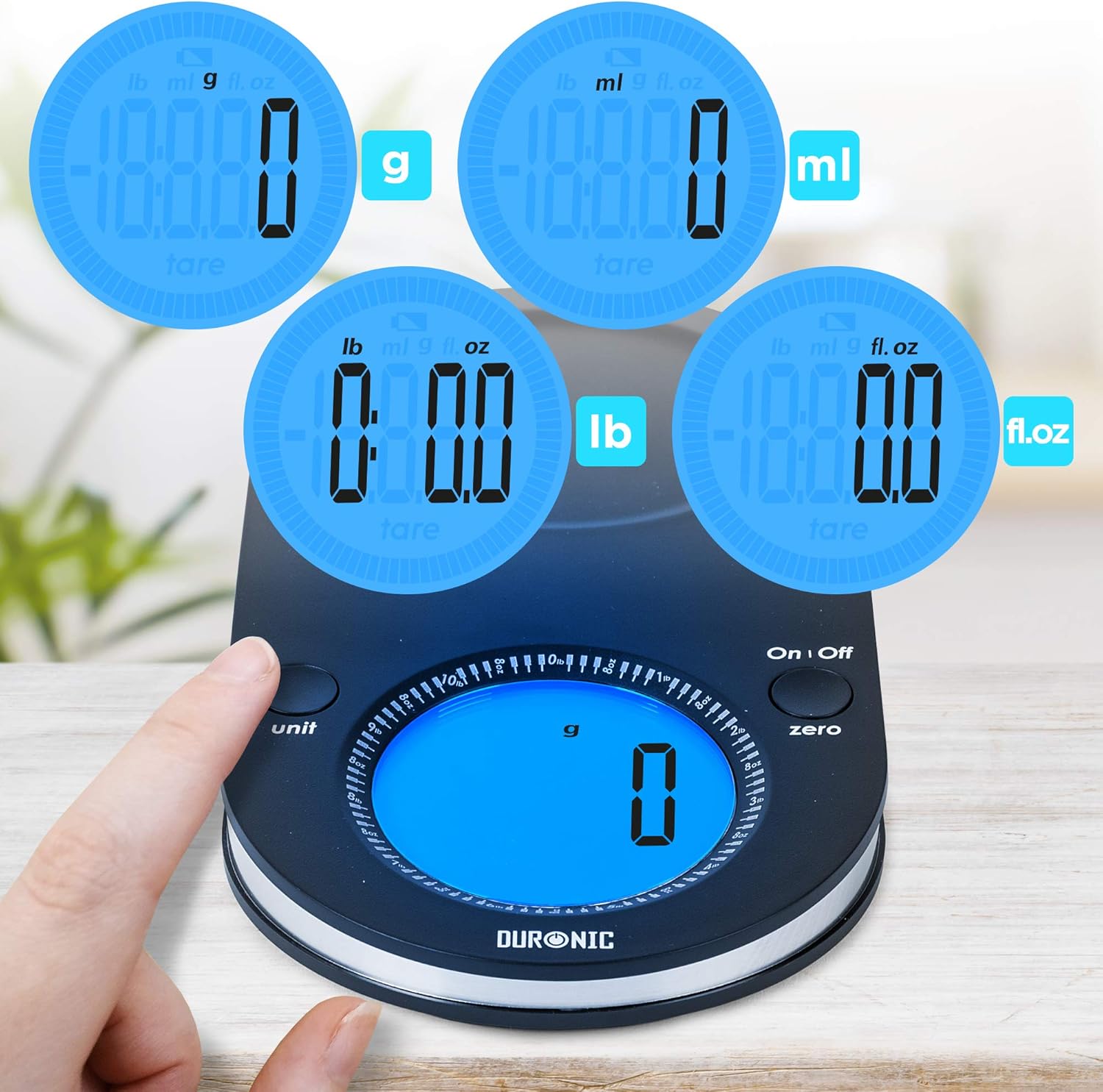 Duronic KS5000 Balance de cuisine Capacité de 5 kg Bol de 3 L inclus Large écran rétroéclairé Fonction d'ajout de poids Précision à 1 g Idéale pour la pâtisserie ou comme balance postale