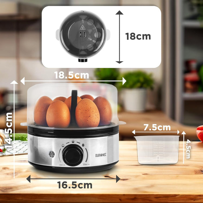 Duronic EB50 BK Cuiseur à oeufs 1 à 7 oeufs 400W Thermostat et minuteur 3 modes de cuisson Oeuf dur ou mollet ou à la coque Arrêt automatique avec alarme sonore Cuisson omelettes légumes œufs