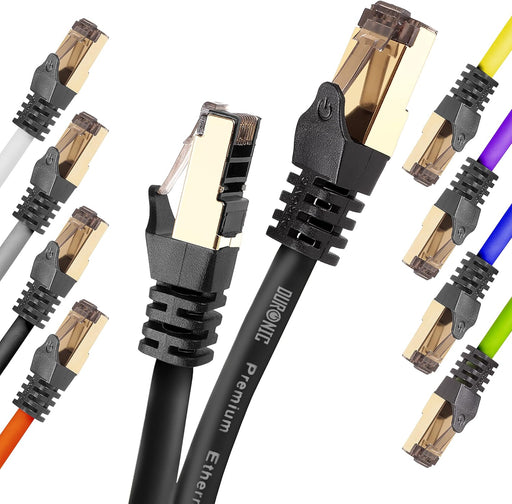 Duronic Câble Ethernet CAT8 BK 5M 2Ghz 2000MHz Vitesse 40Gbps S/FTP Câbles réseaux LAN internet network RJ45 blindés Haute Bande passante et transmission des données rapides Connecteurs or