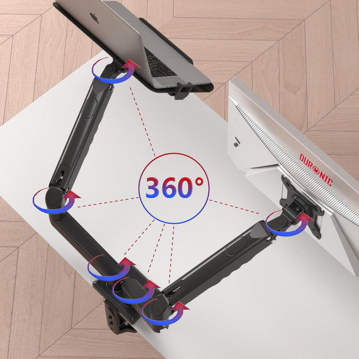 Duronic DM6AL1 Bras pour Ecran d’Ordinateur de 13 à 32 Pouces avec Support pour Ordinateur Portable VESA 75 100 Charge maximale de 9 kg Rotation 360° Bras avec Ressort à gaz
