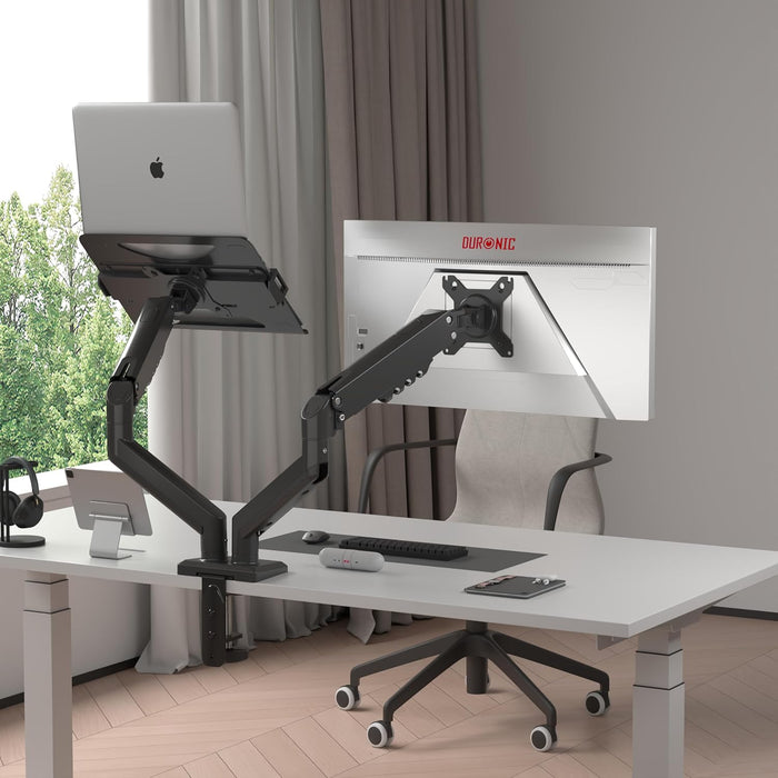 Duronic DM6AL1 Bras pour Ecran d’Ordinateur de 13 à 32 Pouces avec Support pour Ordinateur Portable VESA 75 100 Charge maximale de 9 kg Rotation 360° Bras avec Ressort à gaz