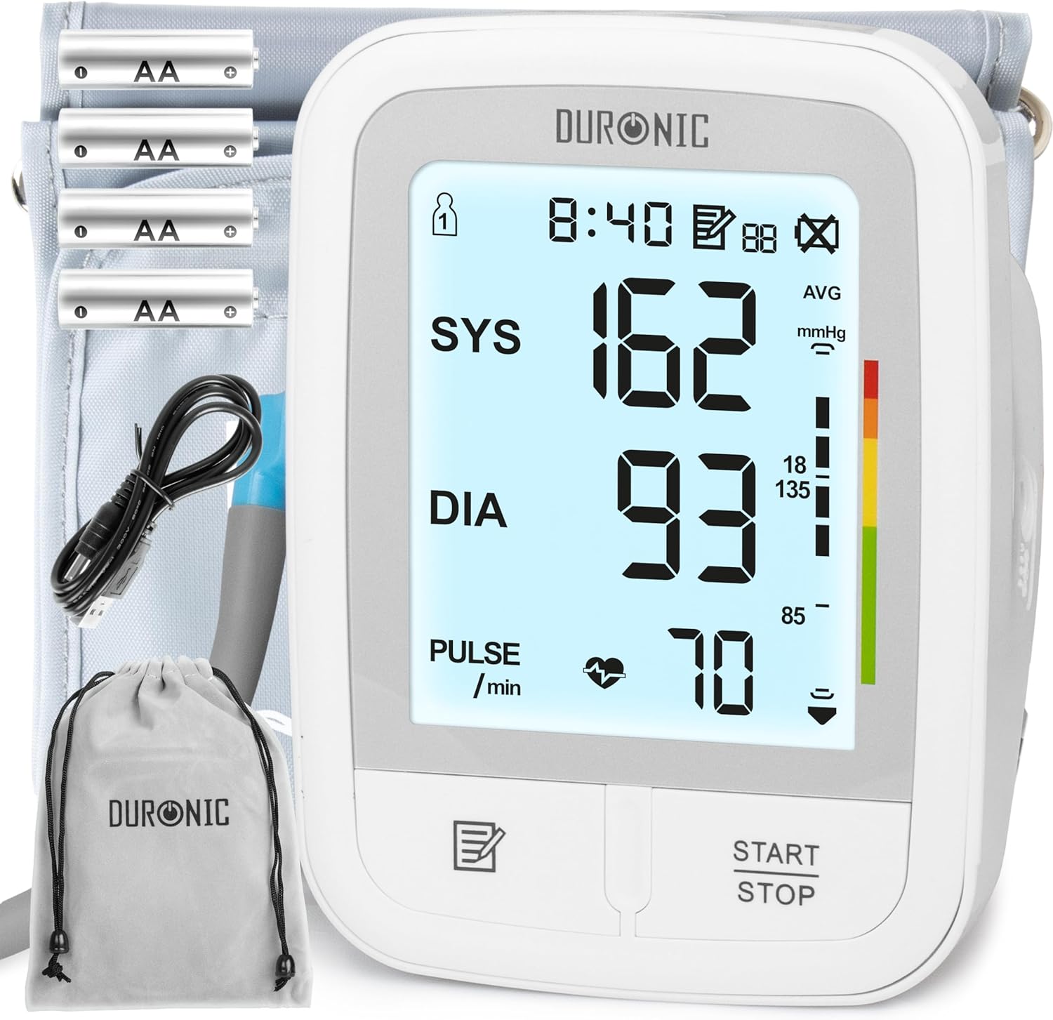 Duronic BPM95 Tensiomètre 6V Appareil de mesure de tension artérielle systolique diastolique avec fonction mémoire Mesures précises de la pression artérielle 4x piles AA