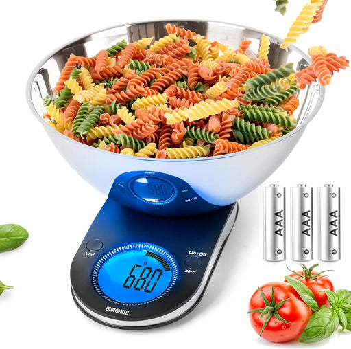 Duronic KS5000 Balance de cuisine Capacité de 5 kg Bol de 3 L inclus Large écran rétroéclairé Fonction d'ajout de poids Précision à 1 g Idéale pour la pâtisserie ou comme balance postale