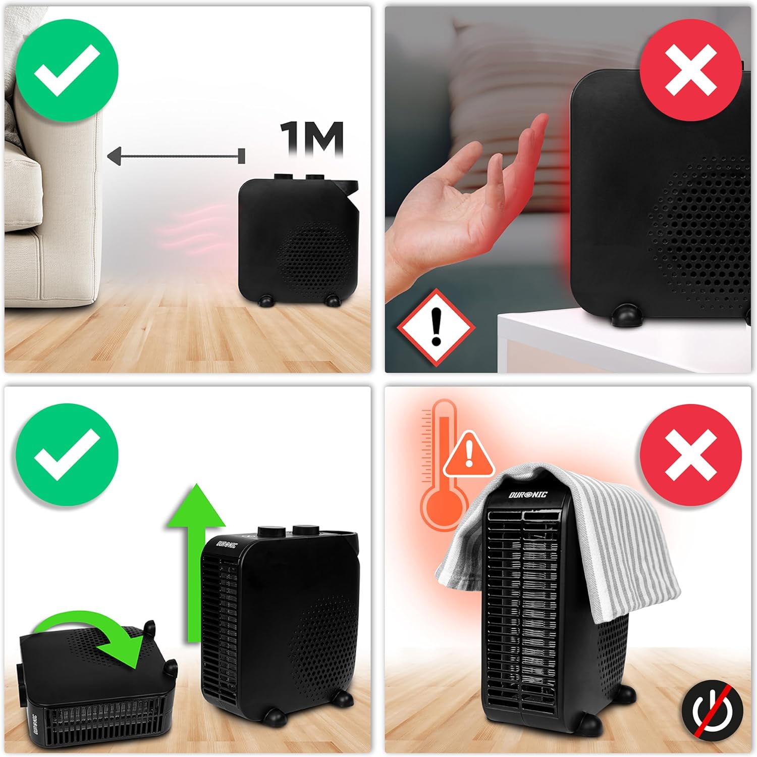 Duronic HV21 Radiateur soufflant électrique de 2000W | 2 Réglages de Puissance | Position verticale ou horizontale | Ventilateur d'air frais en été | Taille compacte