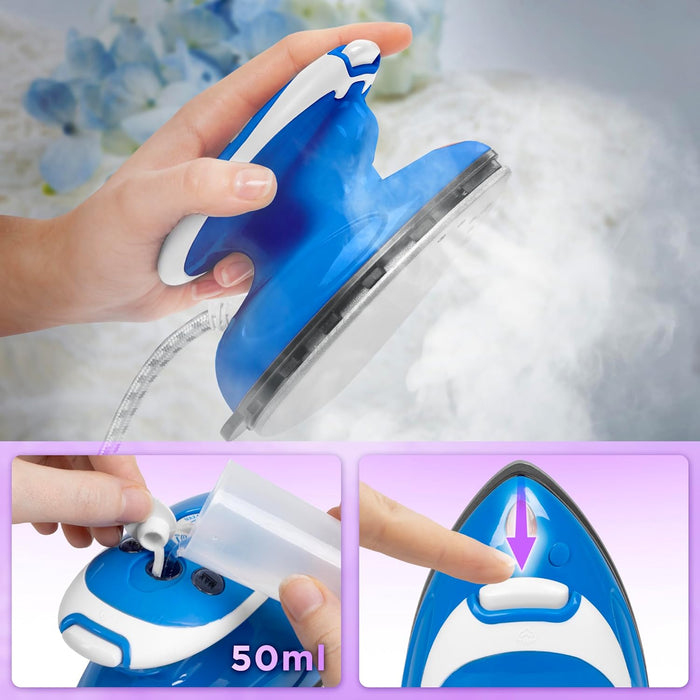 Duronic SI2 BE Fer à Repasser à Vapeur de Voyage 375W Léger et Compact 762g Semelle antiadhésive Réservoir de 50 ml avec Brosse et Pochette de Transport