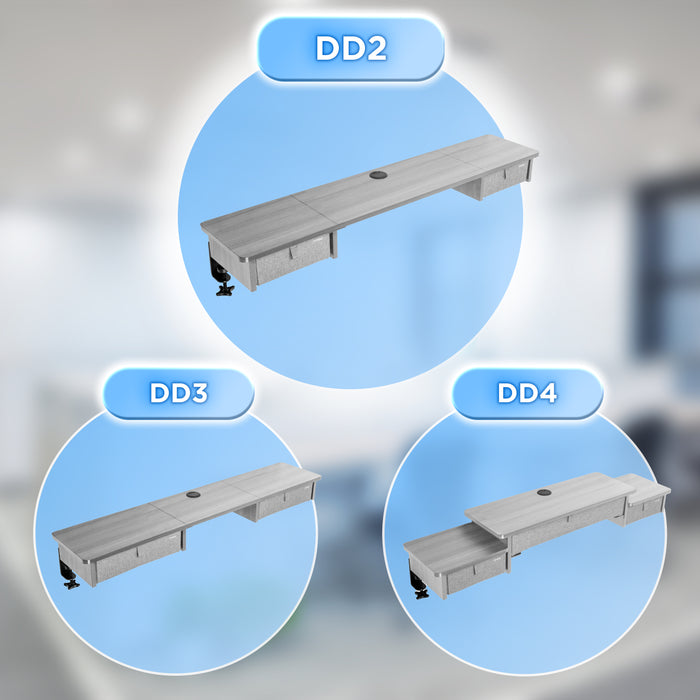 Duronic DD2 GY Planche de 120 cm avec 2 Tiroirs pour Bureau | Compatible avec Plateaux TT120 TT140 TT160 de Duronic | Structure réglable en Hauteur Vendue séparément TM51 ou TM61 | Gris | MDF