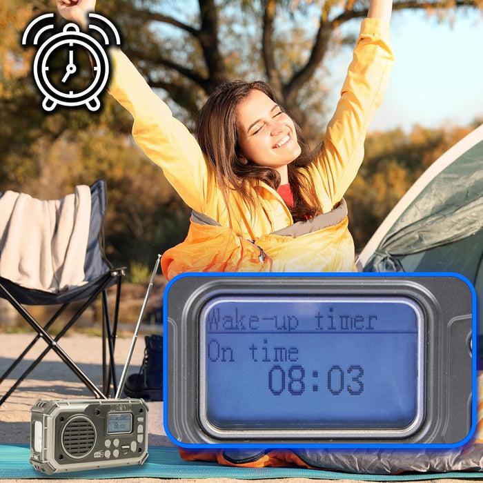 Duronic SDAB1 Radio Portable Dab+ avec Batterie ou 3 Piles AAA Recharge Solaire Manivelle Dynamo Radio Numérique Lampe Torche Alarme SOS Camping Randonnée Extérieur Urgences