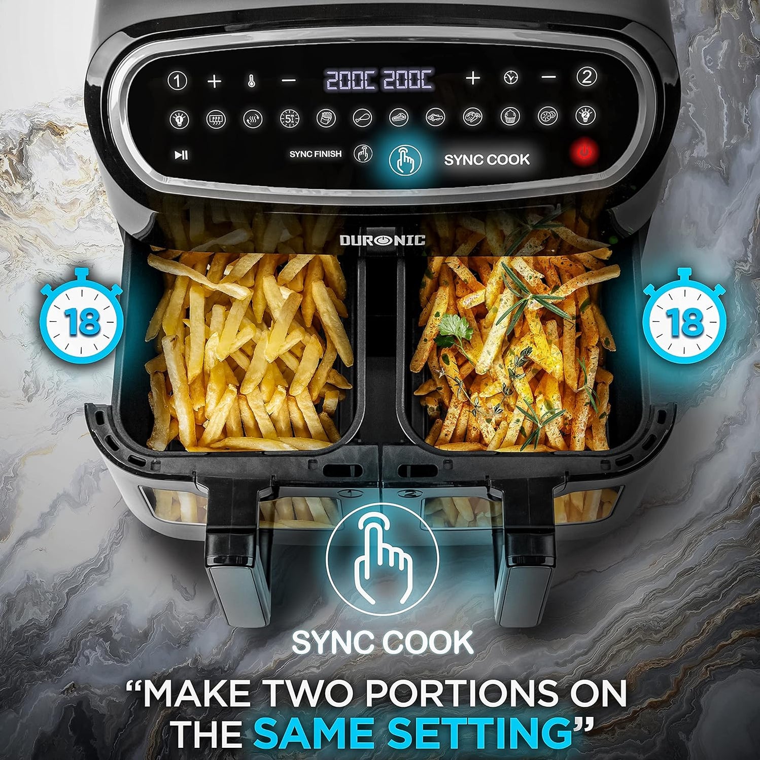 Duronic AF24 Friteuse à Air de 2400W | 2 Paniers de 5L pour Toute la