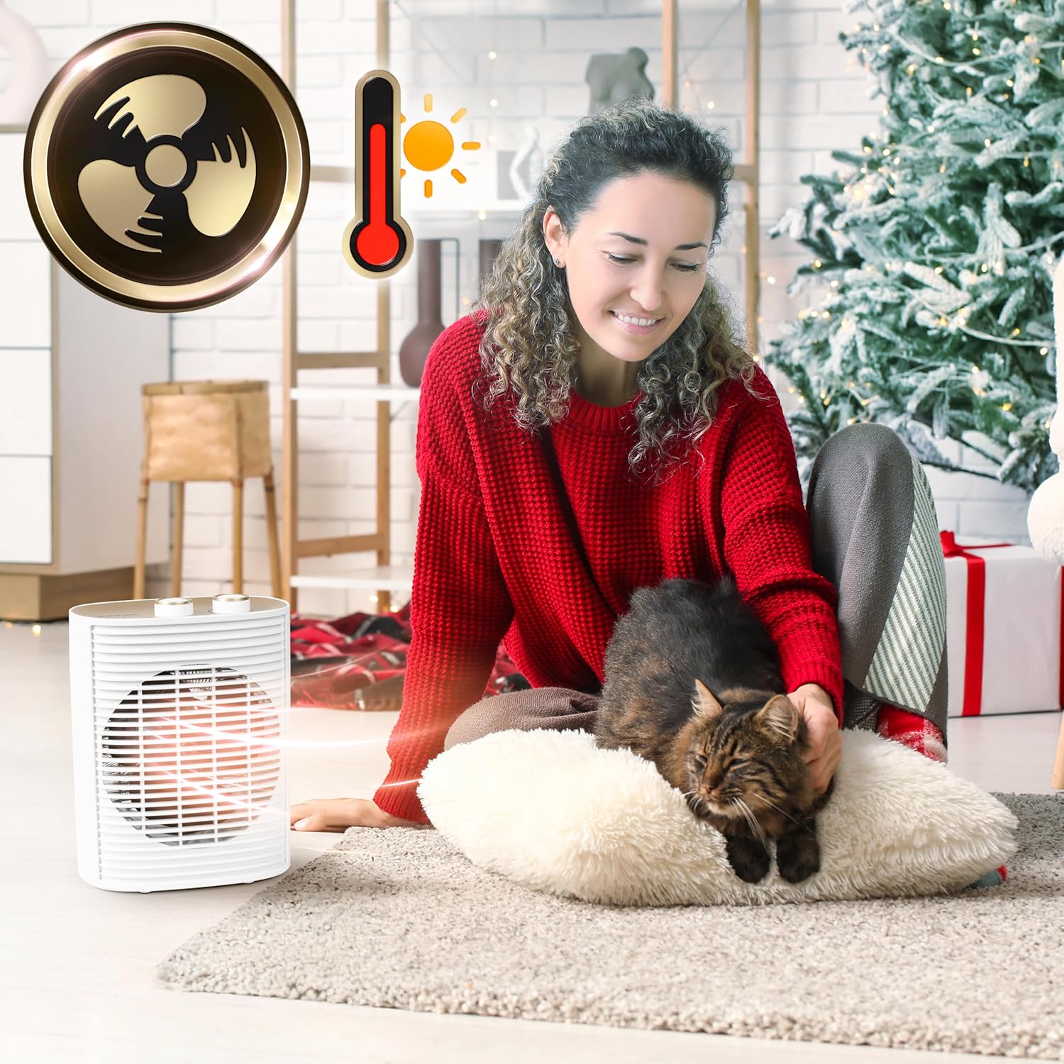 Duronic HV32 WE Radiateur soufflant électrique 2000W Thermostate réglable avec Mode éco Mode turbo Sécurité antibasculement avec arrêt automatique Idéal maison bureau garage