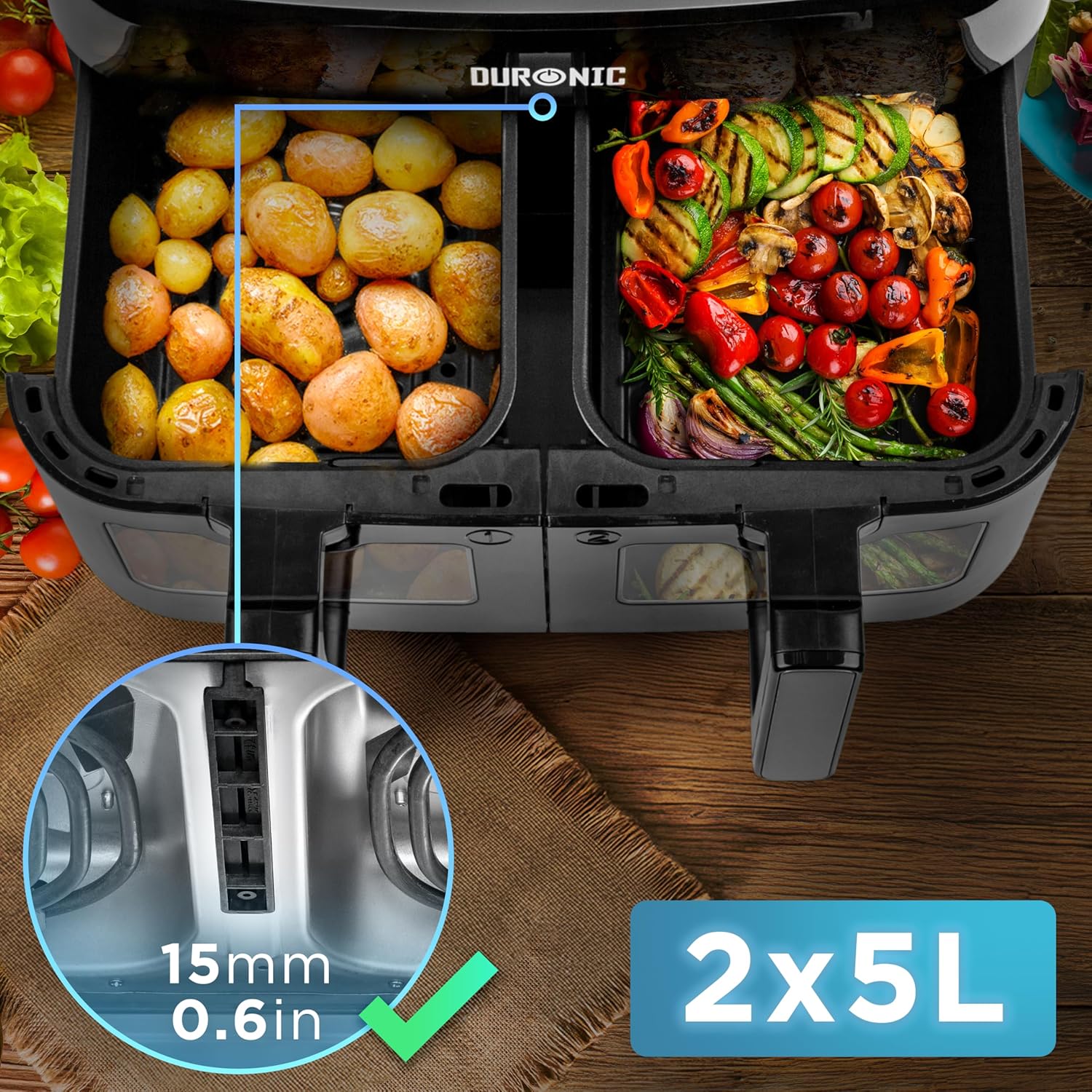 Duronic AFD2 BK 10L 2x Paniers de cuisson de 5 Litres pour Friteuse à air Tiroir de Cuisson pour Airfryer Compatible uniquement avec modèles AF14 AF24 AF34 de Duronic