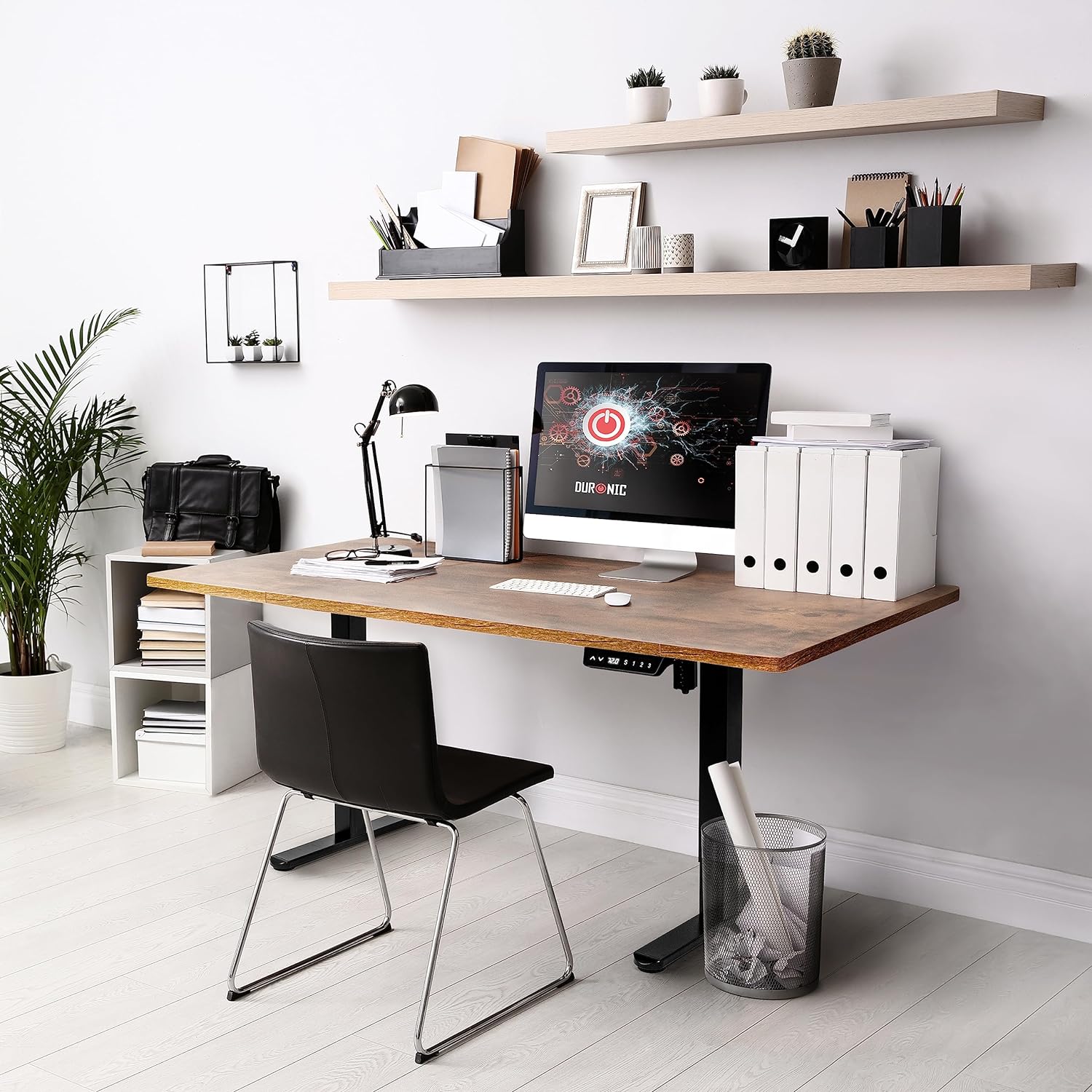 Duronic TM51 BK Structure de Bureau Assis-Debout électrique | Hauteur Ajustable de 72 à 118 cm | Charge maximale de 70 kg | Plateau de 120 140 ou 160 cm vendu séparément | Ports USB et USB-C