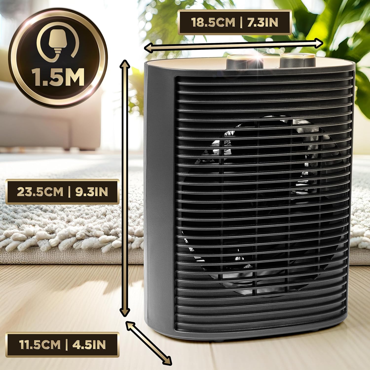 Duronic HV32 BK Radiateur soufflant électrique 2000W Thermostate réglable avec Mode éco Mode turbo Sécurité antibasculement avec arrêt automatique Idéal maison bureau garage