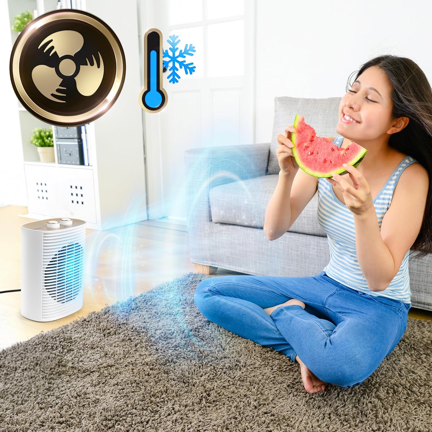 Duronic HV32 WE Radiateur soufflant électrique 2000W Thermostate réglable avec Mode éco Mode turbo Sécurité antibasculement avec arrêt automatique Idéal maison bureau garage