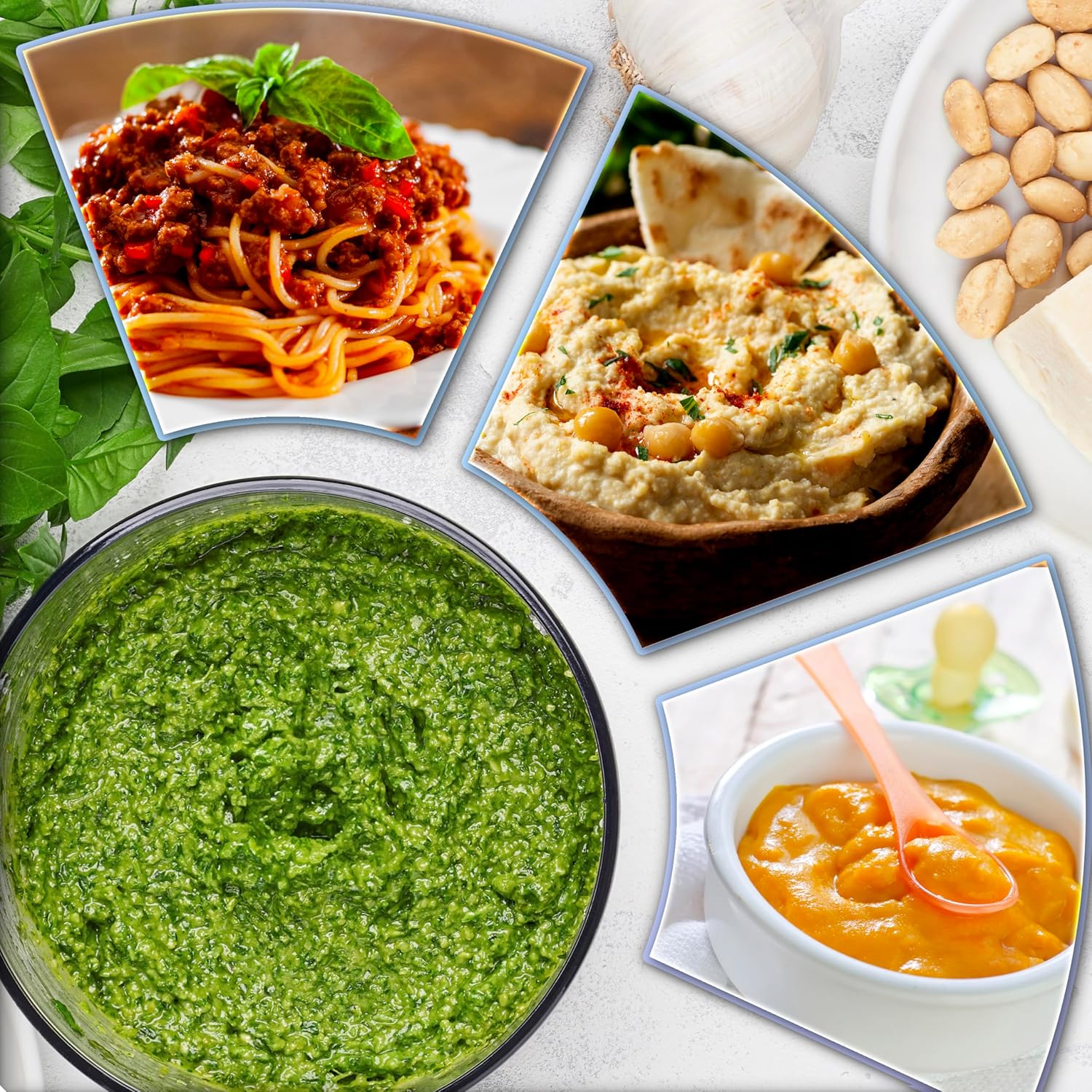 Duronic CH57 WE Mini hachoir 500W avec 2 bols de 700 ml avec couvercle Robot culinaire pour légumes fruits noix épices Permet de préparer sauces purée nourriture bébé