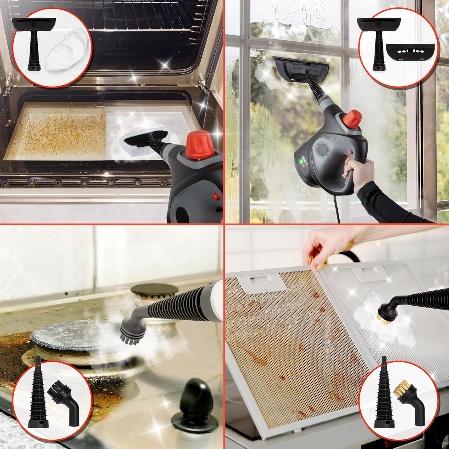 Duronic SC32 BK Nettoyeur vapeur à main 1050W Nettoyeur portable multifonction avec réservoir de 350 ml Nettoyage à la vapeur pour tissus Canapé Joints Douche Four Evier Vitres Fenêtres Miroirs